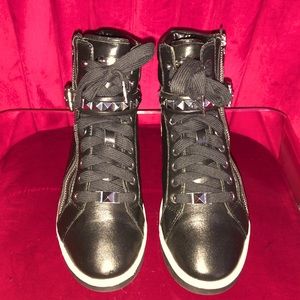Michael Kors Black Real Leather Hi-top Sneakers